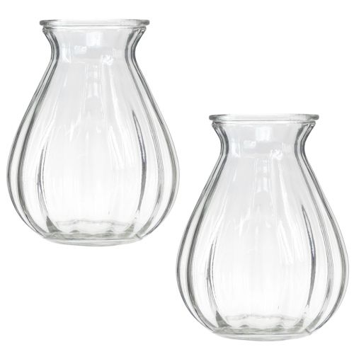 Floristik24 Glazen vaas bolvaas met groeven helder Ø11cm H14cm 2st
