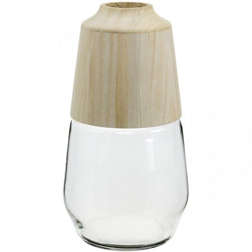 Floristik24 Glazen vaas met houten siervaas bloemenvaas helder H30cm