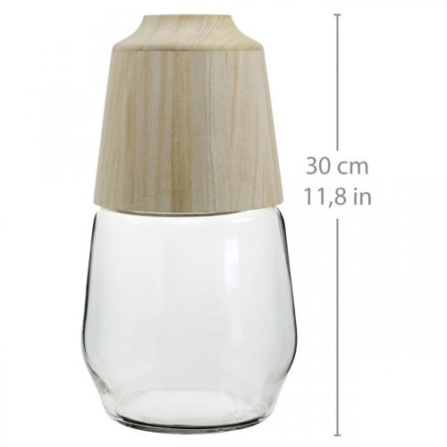 Artikel Glazen vaas met houten siervaas bloemenvaas helder H30cm