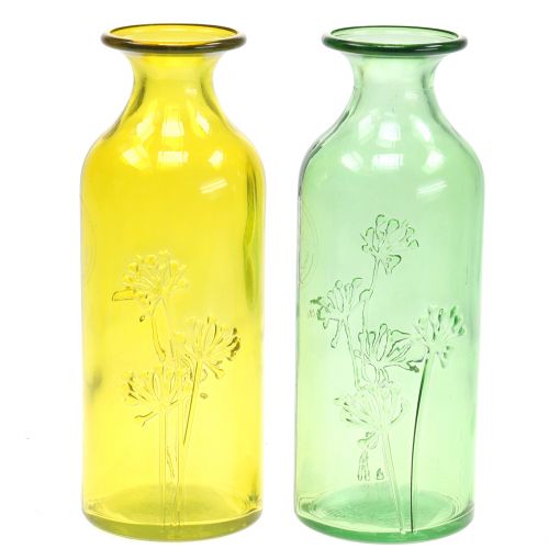 Floristik24 Glazen vaas fles geel, groen H19cm 2st