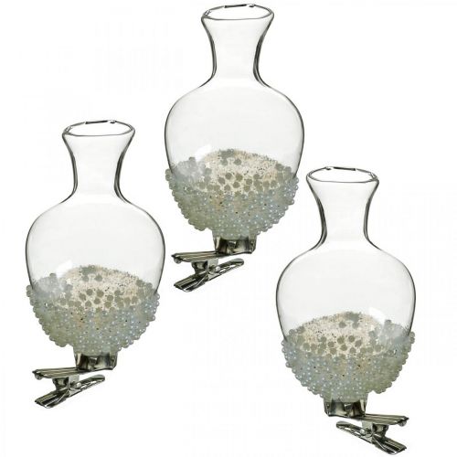 Glazen vaas met clip glitter en parels Ø4,9cm H9,5cm helder 3st