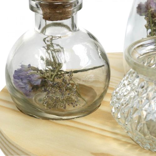 Floristik24 Vaas op houten blad, tafeldecoratie met droogbloemen, lantaarn naturel, transparant Ø18cm