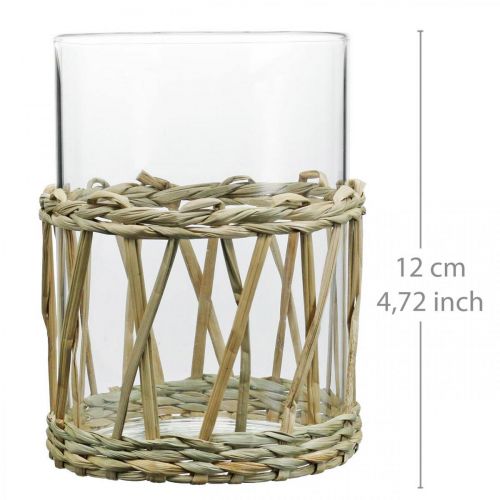 Artikel Glazen vaas cilinder gevlochten gras tafeldecoratie glas Ø8cm H12cm
