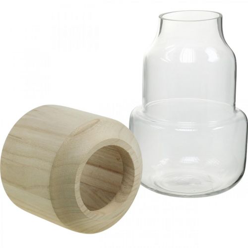 Floristik24 Glazen vaas met houten decoratieve vaas voor droge bloemisterij H20cm