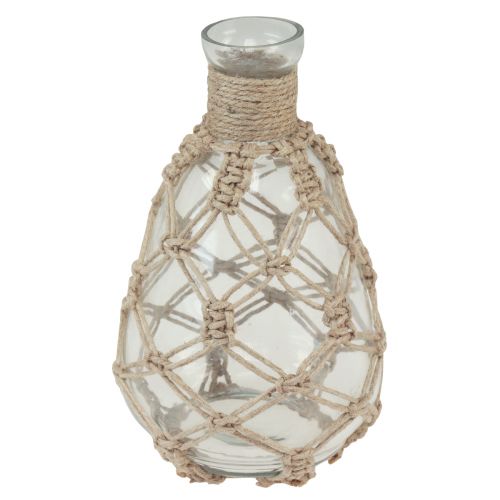 Artikel Glazen vaas macrame jute naturel zomer maritiem Ø11cm H19,5cm