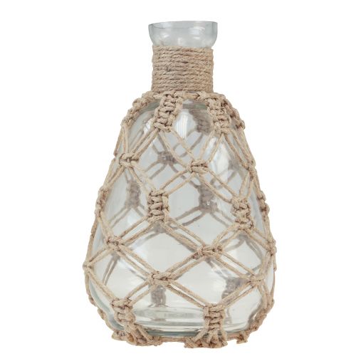 Artikel Glazen vaas macrame jute naturel zomer maritiem Ø11cm H19,5cm