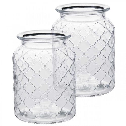Floristik24 Glazen vaas ruitpatroon, lantaarn, decoratief glazen vat, tafeldecoratie 2st