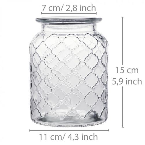 Floristik24 Glazen vaas ruitpatroon, lantaarn, decoratief glazen vat, tafeldecoratie 2st