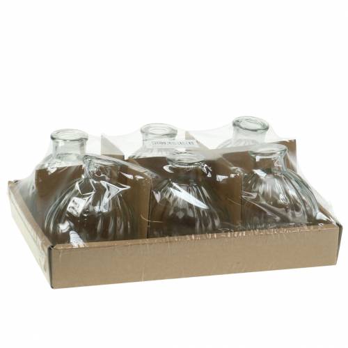 Floristik24 Decoratieve glazen vaas met groeven Ø6,8cm H7,7cm 6 stuks