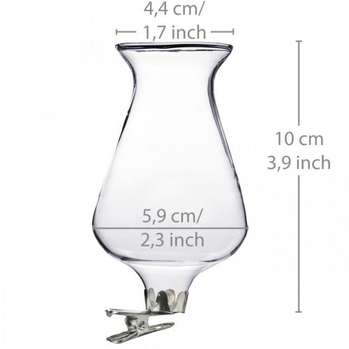 Floristik24 Glazen vaas tulp met clip Ø5.9cm H11cm helder 4st