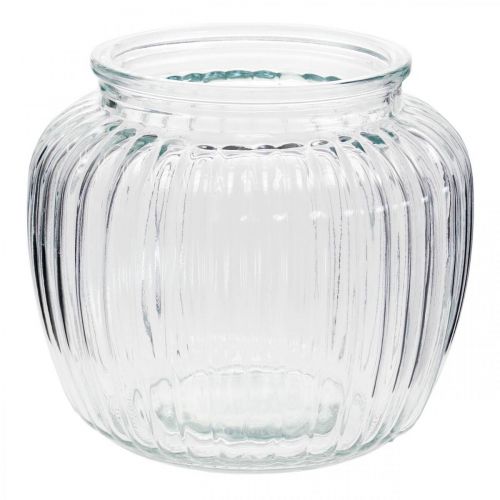 Glazen vaas geribbelde vaas glas Ø14cm H13cm 2st