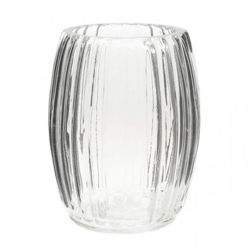 Glazen vaas met groeven, heldere glazen lantaarn H15cm Ø11,5cm