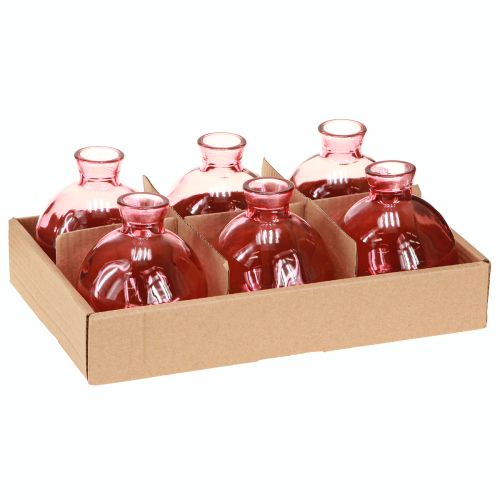 Artikel Glazen vazen bolvormig roze retro mini vaasjes Ø7,5cm H9cm 6 stuks