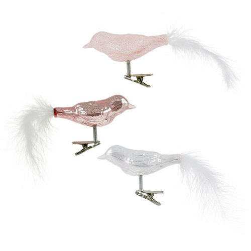 Floristik24 Glazen vogel op clip 8cm assorti 3st