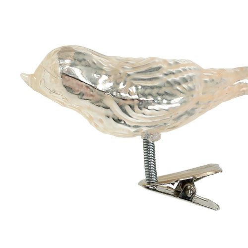 Floristik24 Glazen vogel op clip crème 7,5cm 3st
