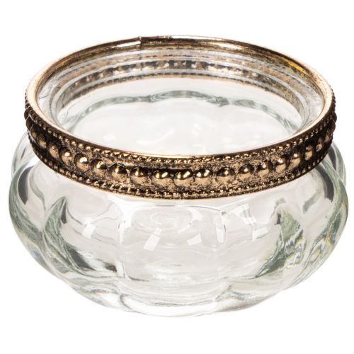 Glazen theelichthouders met decoratieve metalen rand, 6 cm, 4 stuks