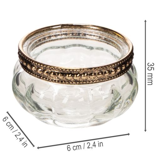 Glazen theelichthouders met decoratieve metalen rand, 6 cm, 4 stuks | Floristik24.nl
