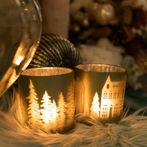 Floristik24 Lantaarns, theelichthouder glas kerstgroen Ø7cm 2st