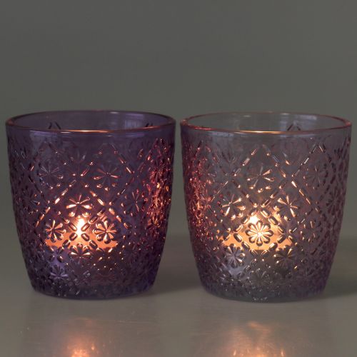 Floristik24 Glazen lantaarn paars Ø9cm H9cm 2st