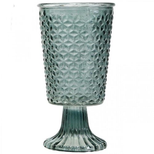 Floristik24 Lantaarn met voet, kop glas, decoratief glas grijs Ø10cm H18,5cm