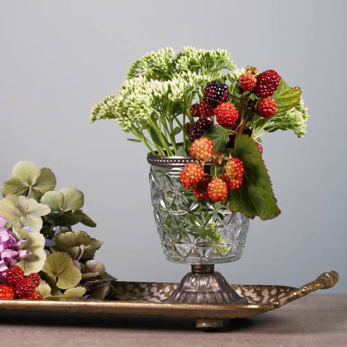 Floristik24 Glazen lantaarn op antieke voet met metalen rand Ø9cm H13.5cm