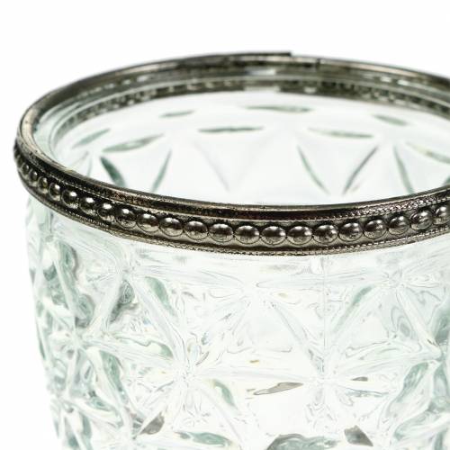 Floristik24 Glazen lantaarn op antieke voet met metalen rand Ø9cm H13.5cm