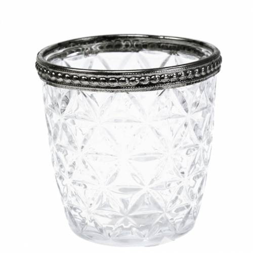 Floristik24 Antieke glazen lantaarn met metalen rand Ø7,5cm H7,5cm