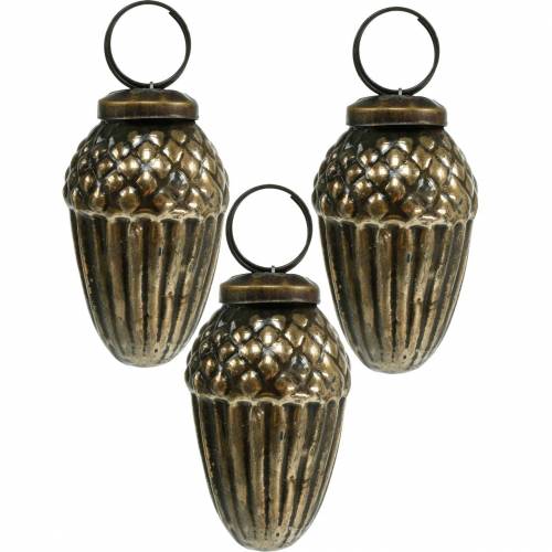 Floristik24 Kerstboomversiering glas eikels om op te hangen bruin, goud 6cm 3st