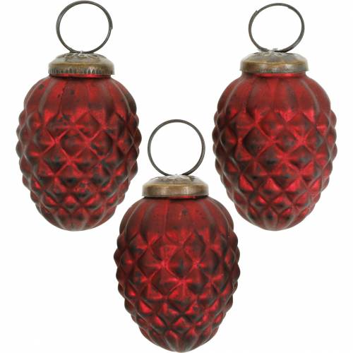 Floristik24 Boomdecoratie kegels rood echt glas 6cm 3st