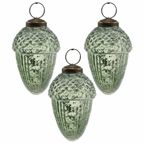 Floristik24 Boomdecoratie eikels transparant, groen echt glas 9cm 3st