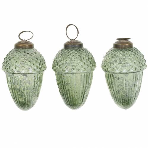Floristik24 Boomdecoratie eikels transparant, groen echt glas 9cm 3st