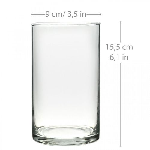 Artikel Ronde glazen vaas, helder glazen cilinder Ø9cm H15.5cm
