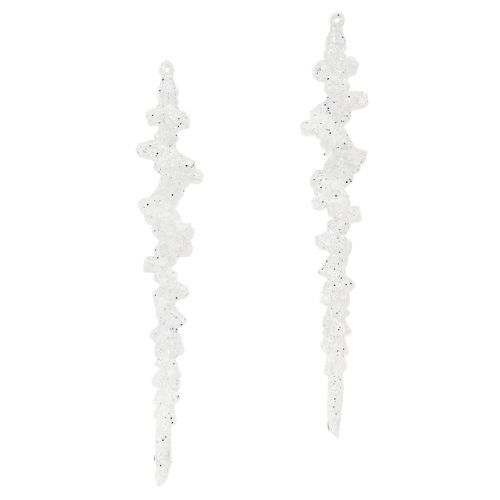 Artikel Glitter ijspegels voor het ophangen van winterdecoratie wit 24cm 8st