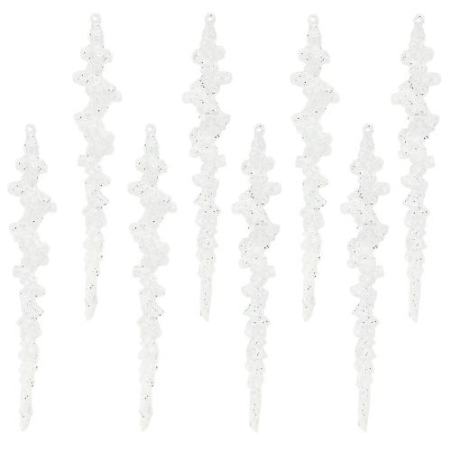 Artikel Glitter ijspegels voor het ophangen van winterdecoratie wit 24cm 8st