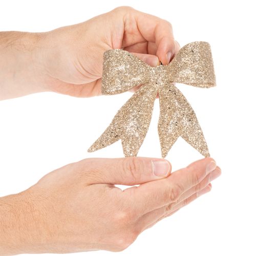 Glitterstrik, decoratieve strik, goudkleurig met clip, 11 cm, 4 stuks | Floristik24.nl