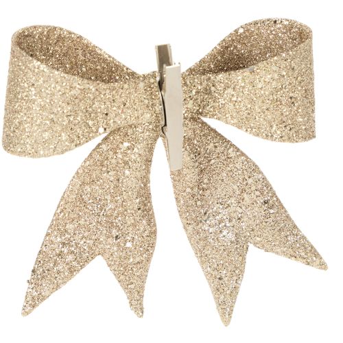 Glitterstrik, decoratieve strik, goudkleurig met clip, 11 cm, 4 stuks | Floristik24.nl