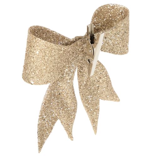 Glitterstrik, decoratieve strik, goudkleurig met clip, 11 cm, 4 stuks | Floristik24.nl