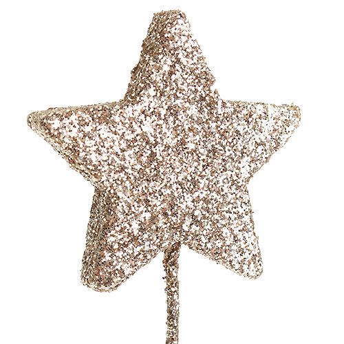Artikel Glitter ster op draad 4cm L23cm licht goud