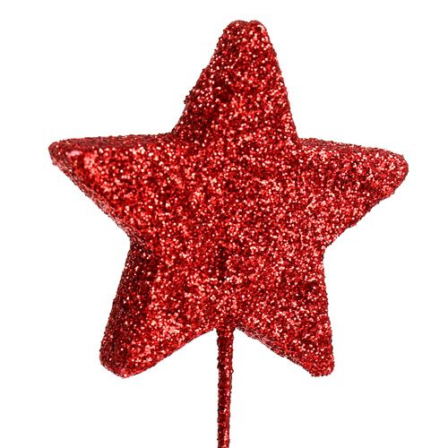 Floristik24 Glitter ster op draad 5cm rood L23cm 48st