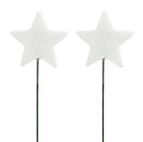 Floristik24 Glitter ster op de draad wit 4cm L22cm 60p