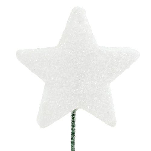 Floristik24 Glitter ster op de draad wit 4cm L22cm 60p