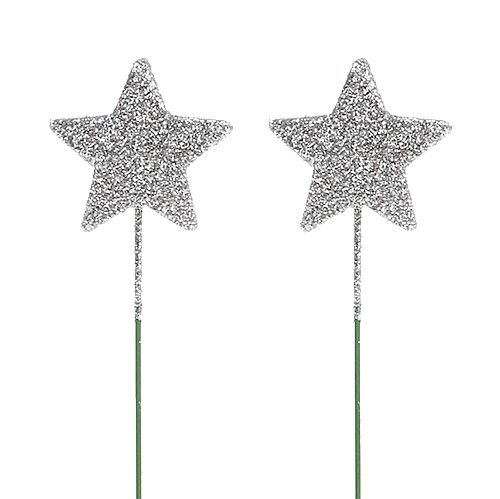 Floristik24 Glitterster zilver 4cm op draad 60st