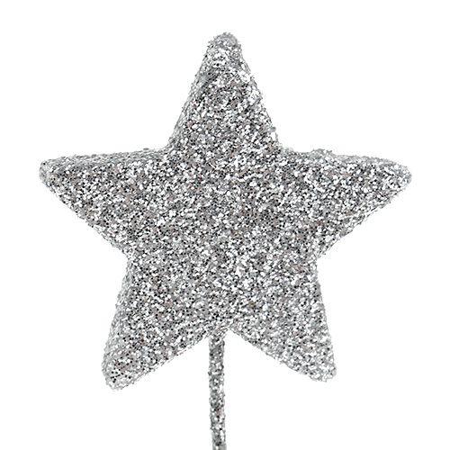 Artikel Glitterster zilver 4cm op draad 60st