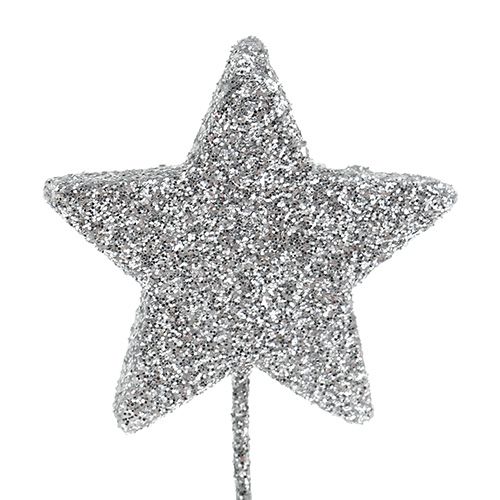 Artikel Glitter ster zilver 5cm op draad L22cm 48st