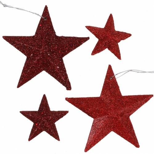 Floristik24 Glitter ster rood mix 9.5/5cm 18 stuks