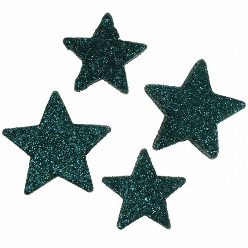 Floristik24 Glittersterren om smaragd te strooien 4 / 5cm assorti 40st