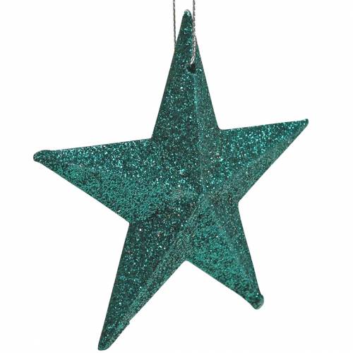 Artikel Glittersterrenset decoratieve hangers en strooidecoratie smaragd, lichtgroen 9cm/5cm 18 stuks