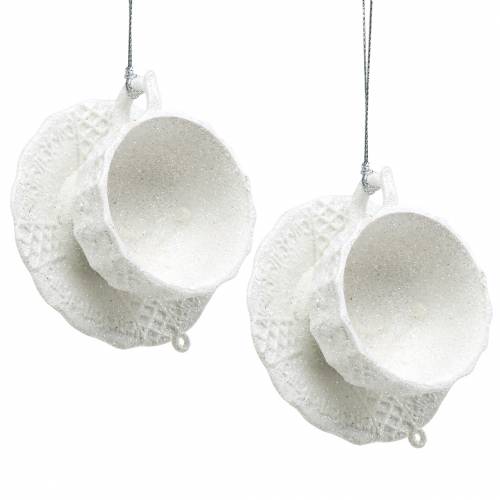 Floristik24 Kerstboomversiering beker wit glitter 8cm 12st