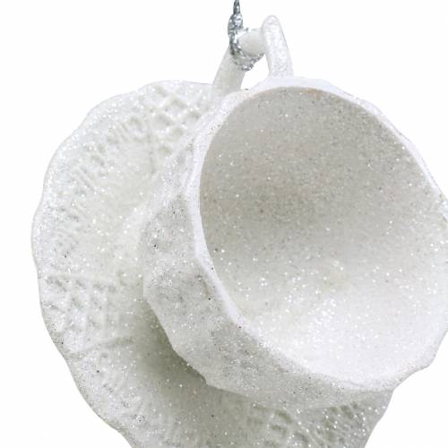 Floristik24 Kerstboomversiering beker wit glitter 8cm 12st