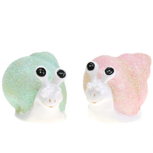 Floristik24 Decoratief beeldje slak glitter mint/roze 8cm 6 st